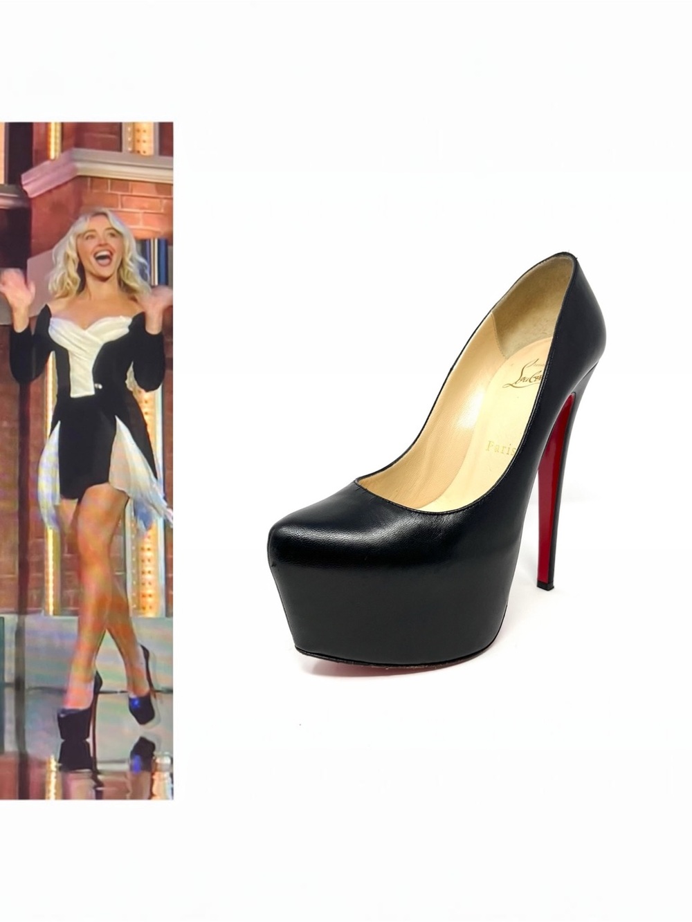 Christian Louboutin Daffodile 160 Black Leather Platform Pumps Heels 37.5 7.5